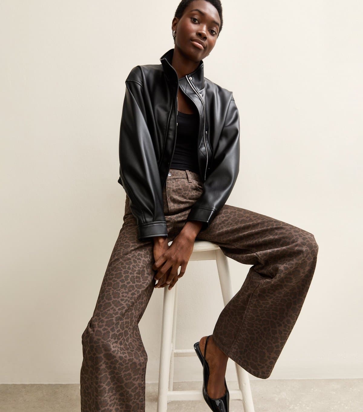 New Look New Look Brown Leopard Print Wide Leg Jeans