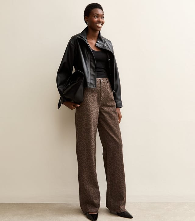 New Look Women's Tall Brown Leopard Print Wide Leg Jeans New Look - 2
