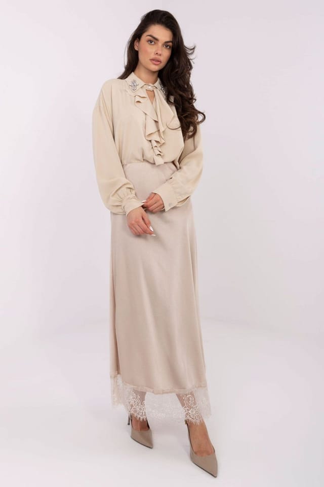 Love Lace Love Lace Women's Elegant Long Ruffle Collar Puffy Sleeve Blouse in Beige - 2