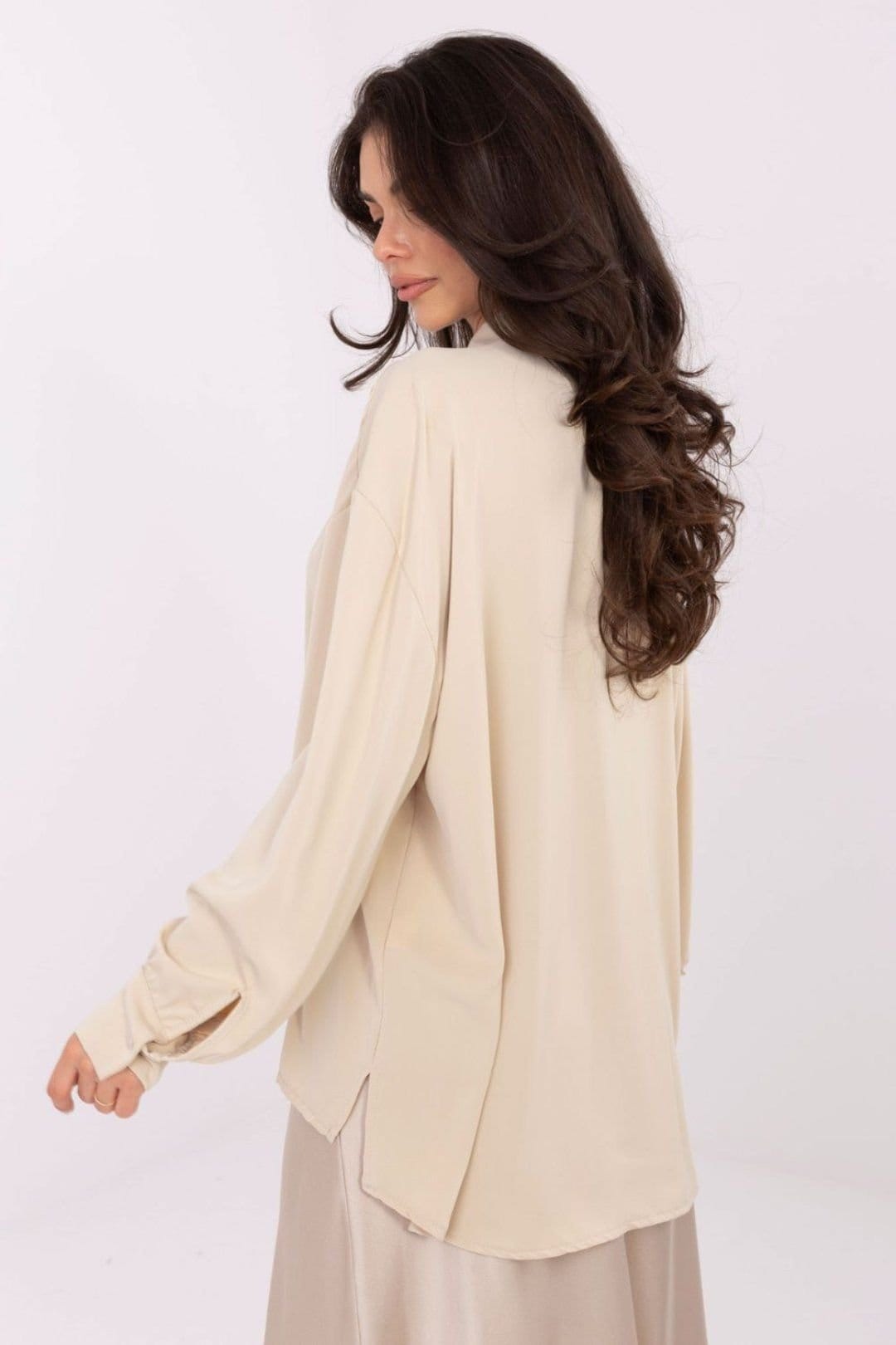 Love Lace Love Lace Women's Elegant Long Ruffle Collar Puffy Sleeve Blouse in Beige - 4