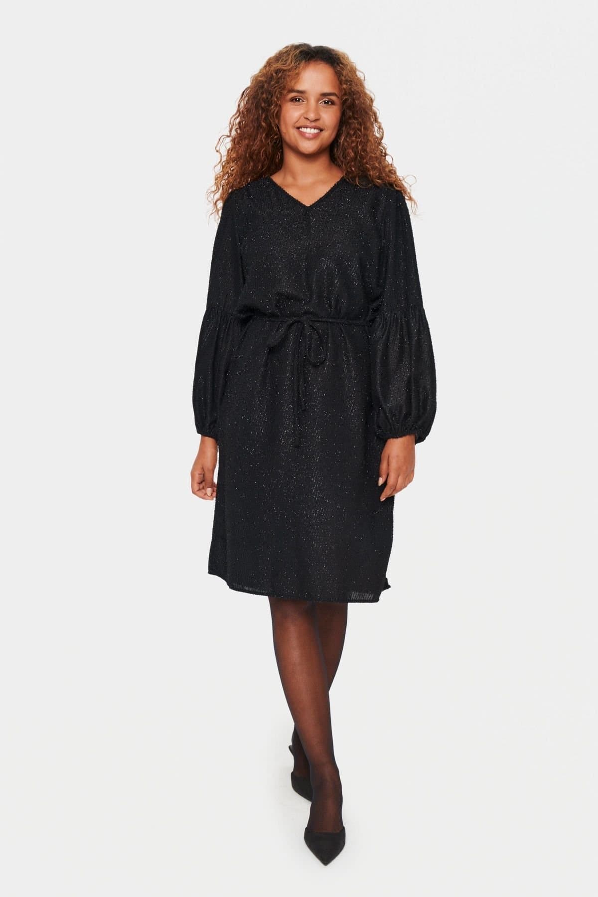 Saint Tropez Saint Tropez Women's BriSZ V-neck Glitter Casual Fit Dress in Black