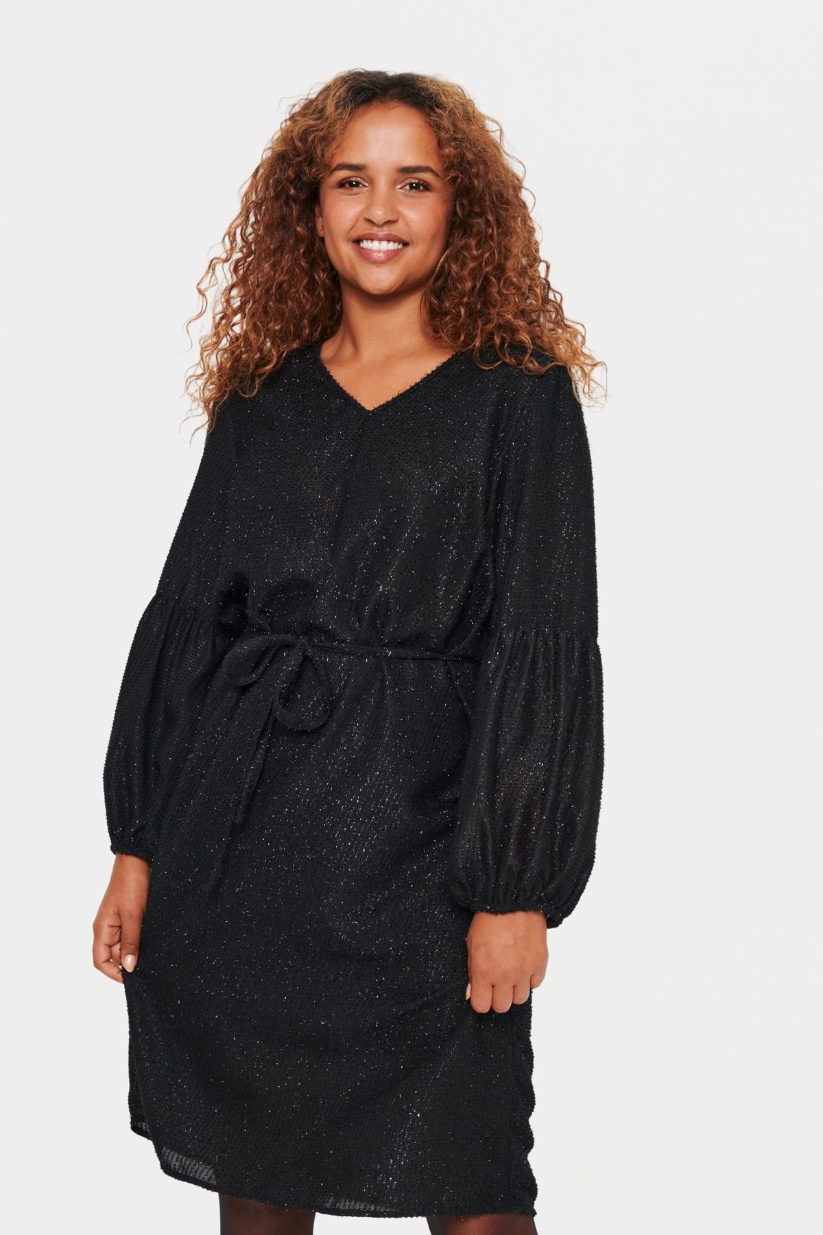 Saint Tropez Saint Tropez Women's BriSZ V-neck Glitter Casual Fit Dress in Black - 3