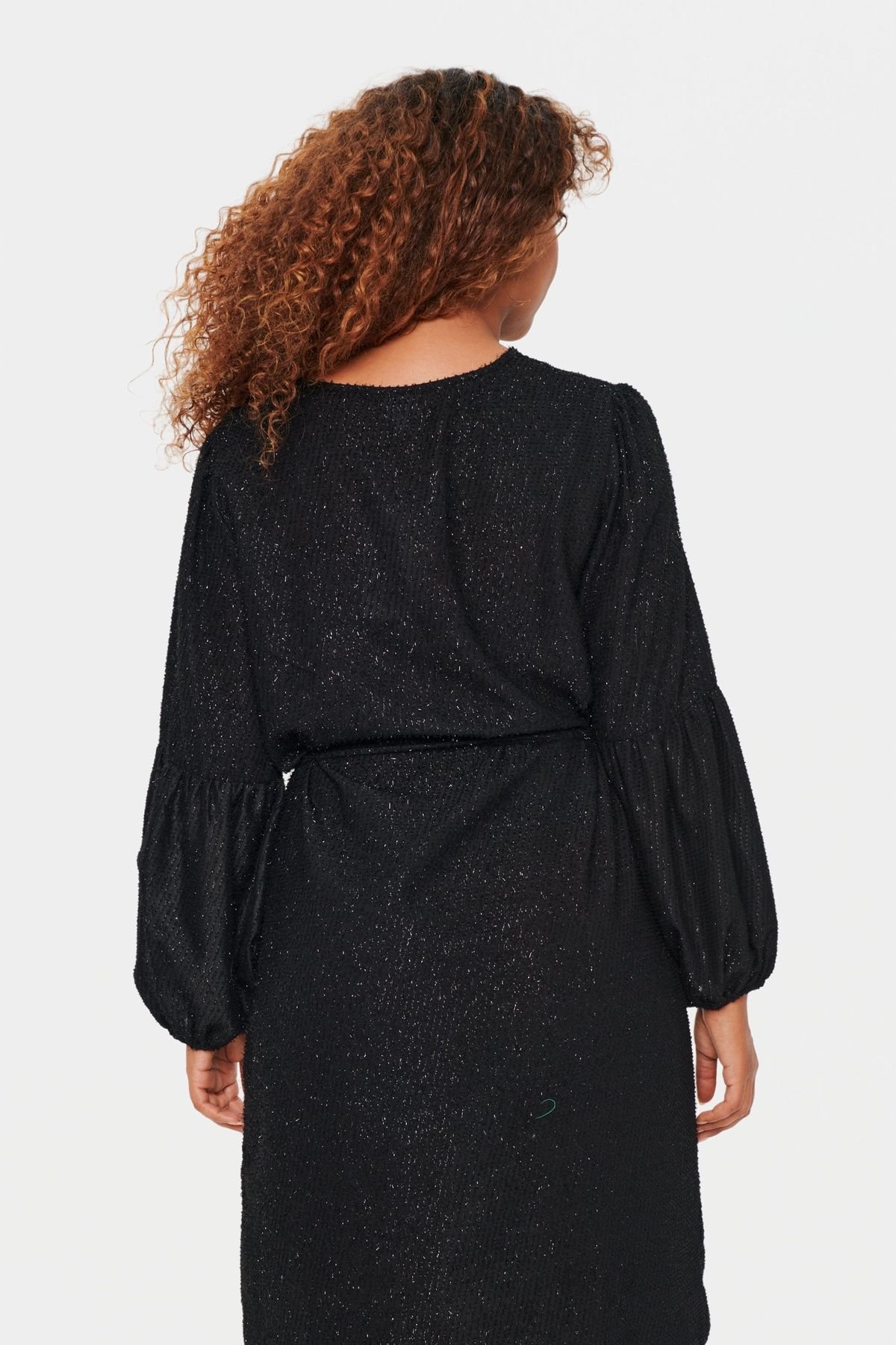 Saint Tropez Saint Tropez Women's BriSZ V-neck Glitter Casual Fit Dress in Black - 4