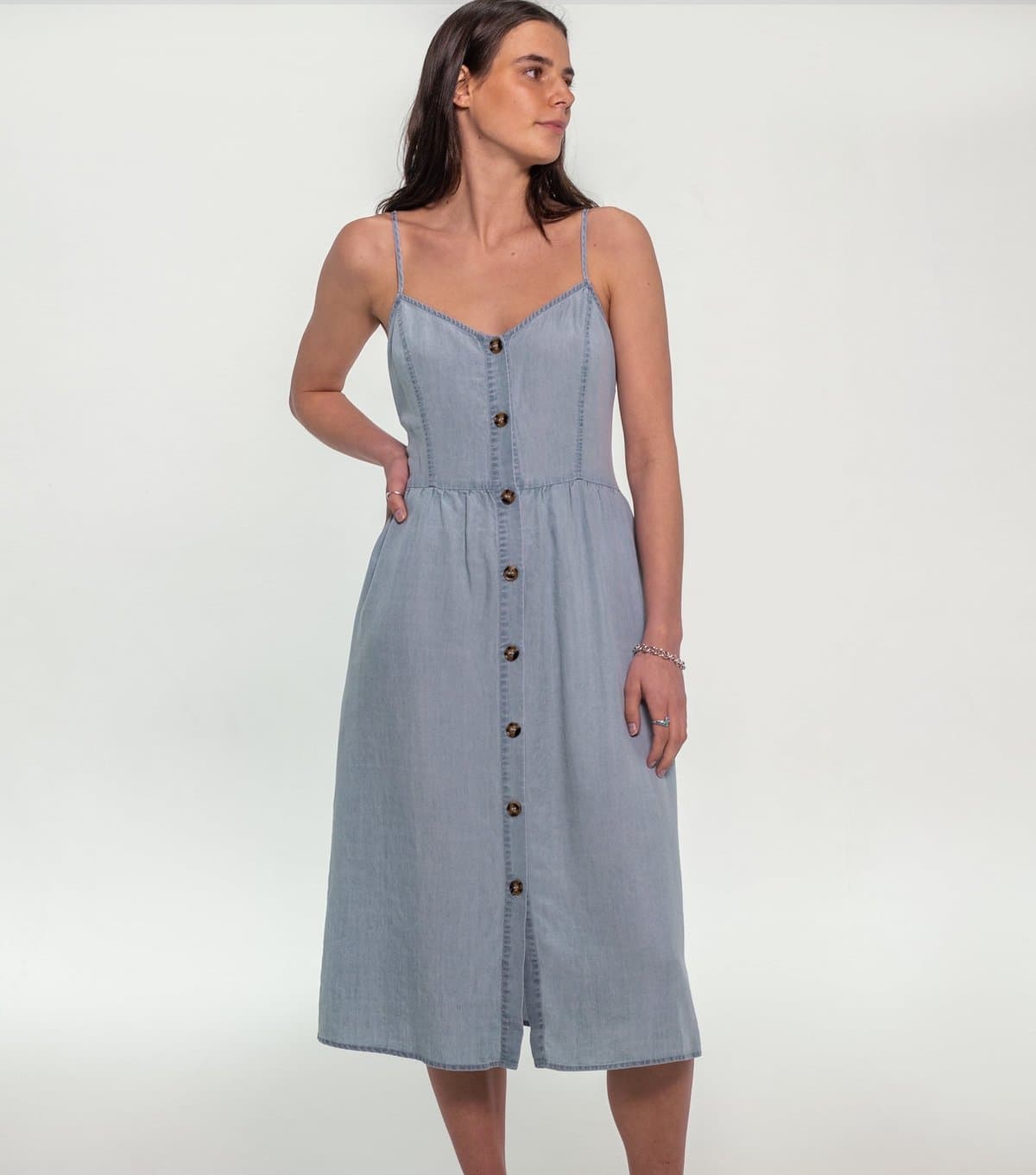 Sunshine Soul Women's Light Blue Chambray Button Front Cami Midi Dress Sunshine Soul New Look