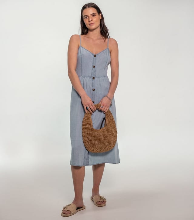 Sunshine Soul Women's Light Blue Chambray Button Front Cami Midi Dress Sunshine Soul New Look - 2