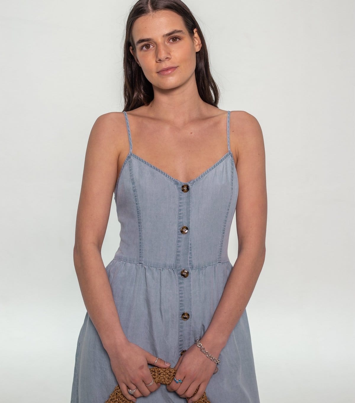 Sunshine Soul Women's Light Blue Chambray Button Front Cami Midi Dress Sunshine Soul New Look - 4