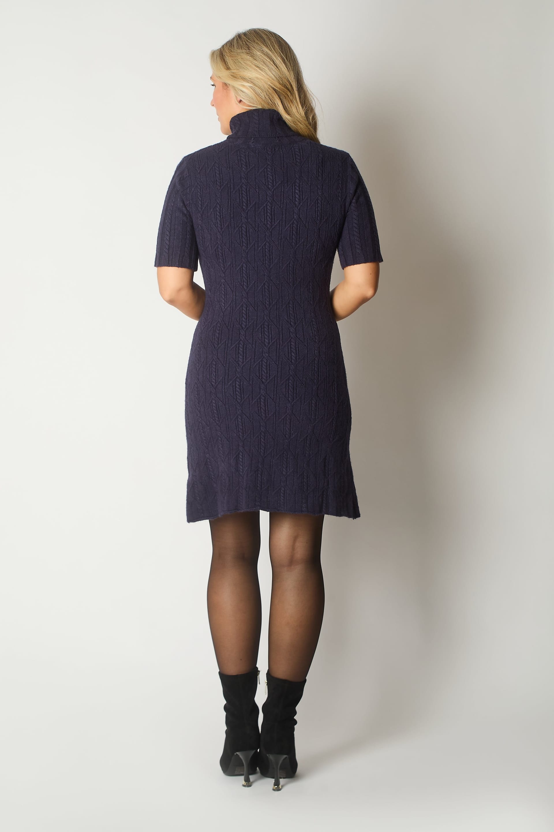 SOLO SOLO Women's Knit Turtleneck Dress with Rosette Detail in Navy - 4