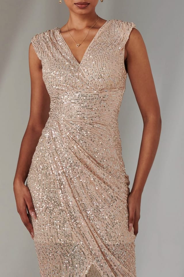 Jolie Moi Jolie Moi Women's Aisla Ruched Sequin Bodycon Dress in Rose Gold - 3