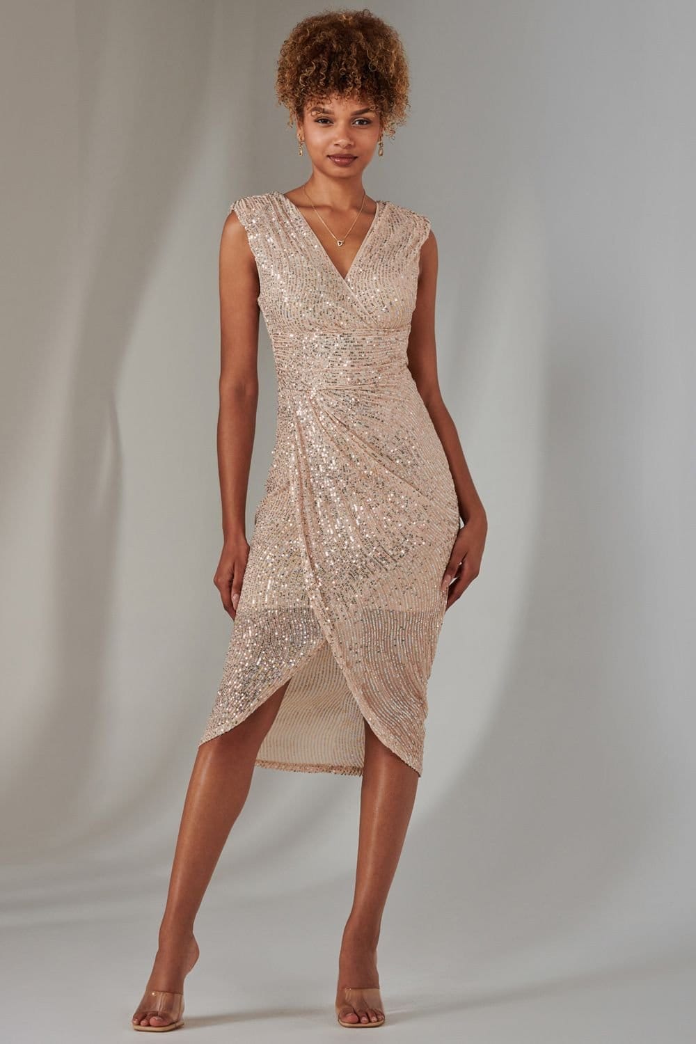 Jolie Moi Jolie Moi Women's Aisla Ruched Sequin Bodycon Dress in Rose Gold - 4