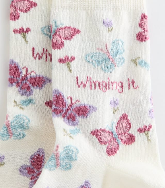 New Look White Winging It Butterfly Pattern Socks New Look - 2