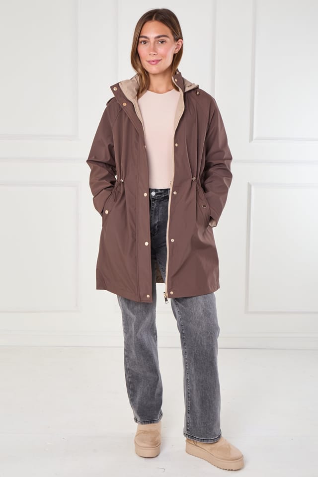 Love Sunshine Love Sunshine Women's Chocolate & Stone Drawstring Reversible Parka in Brown - 2