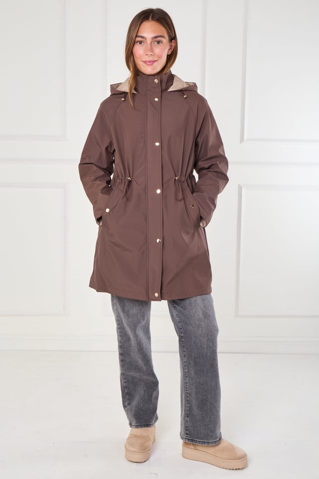 Love Sunshine Love Sunshine Women's Chocolate & Stone Drawstring Reversible Parka in Brown - 3
