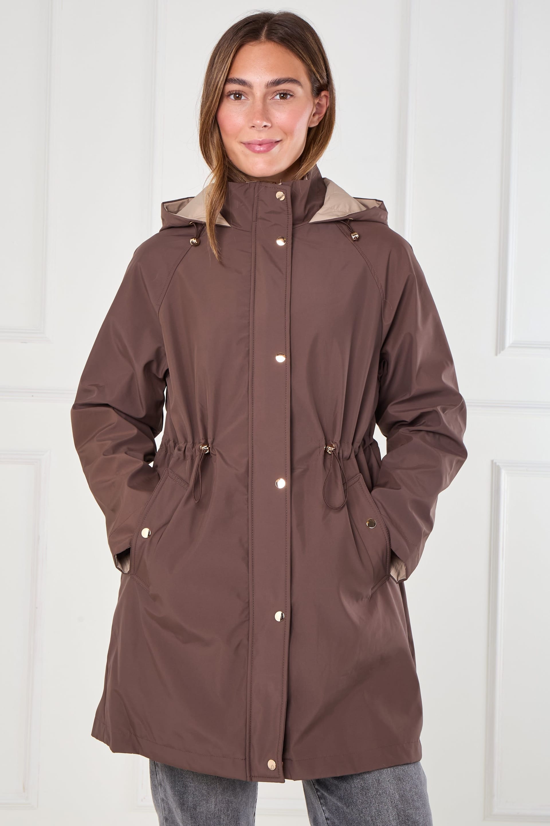 Love Sunshine Love Sunshine Women's Chocolate & Stone Drawstring Reversible Parka in Brown - 4