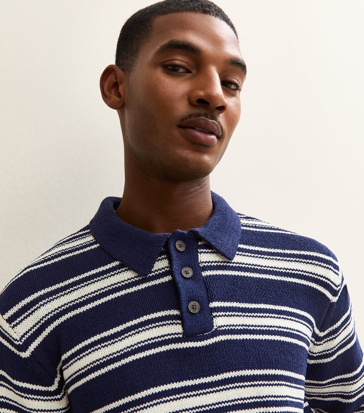 jack & jones Men's Dark Blue Striped Polo Jumper Jack & Jones New Look