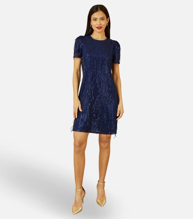 Yumi Women's Navy Sequin Tassel Mini T-Shirt Dress Yumi New Look - 2