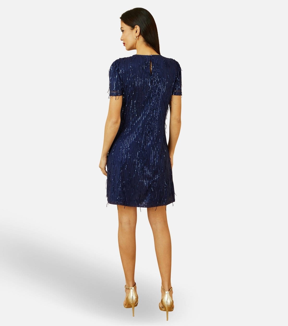 Yumi Women's Navy Sequin Tassel Mini T-Shirt Dress Yumi New Look - 4