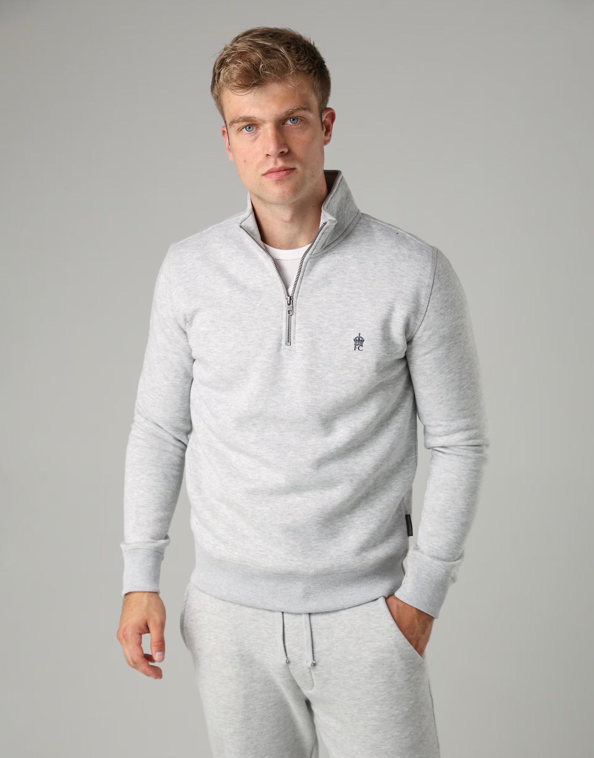 ASOS French Connection Cotton blend half-zip jumper in light grey - 1