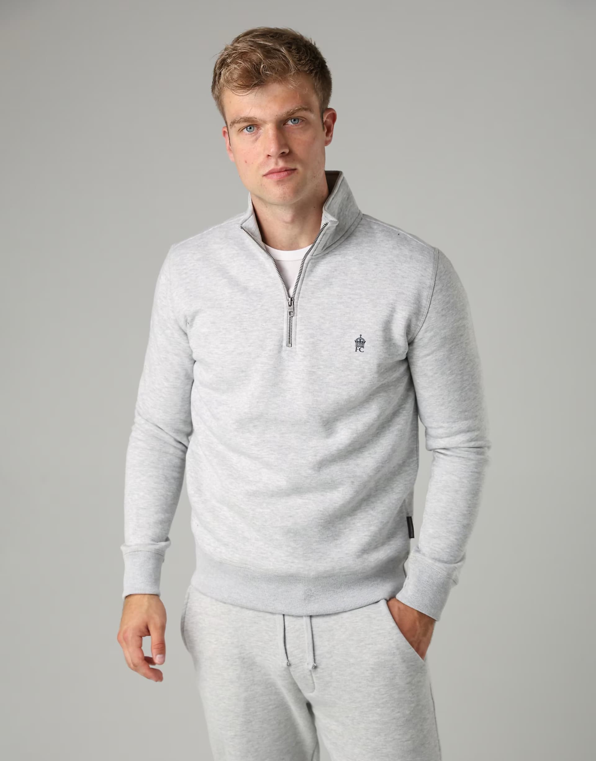 ASOS French Connection Cotton blend half-zip jumper in light grey