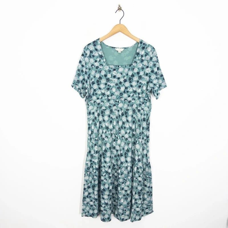 Seasalt Seasalt Paint Shards Midi Dress Size 18 Jersey Stretch Tiered Floral Mint Blue