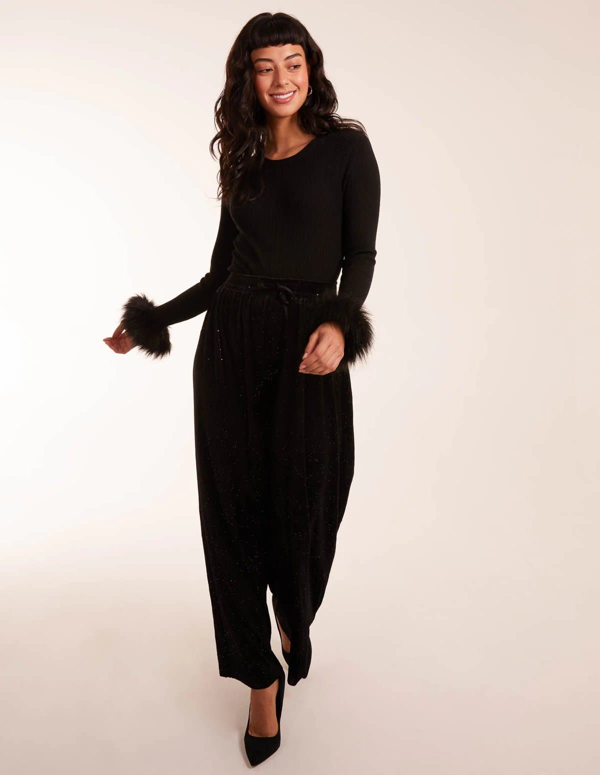Blue Vanilla Sparkling Velour Wide Leg Trousers