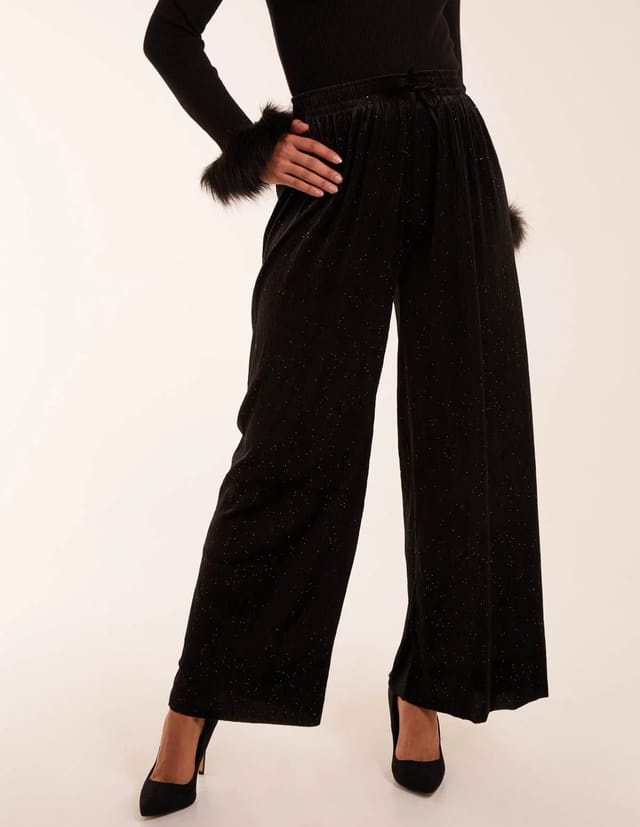 Blue Vanilla Sparkling Velour Wide Leg Trousers - 2