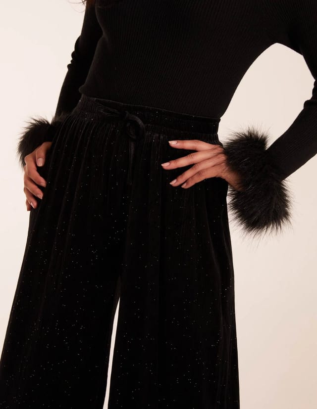 Blue Vanilla Sparkling Velour Wide Leg Trousers - 3