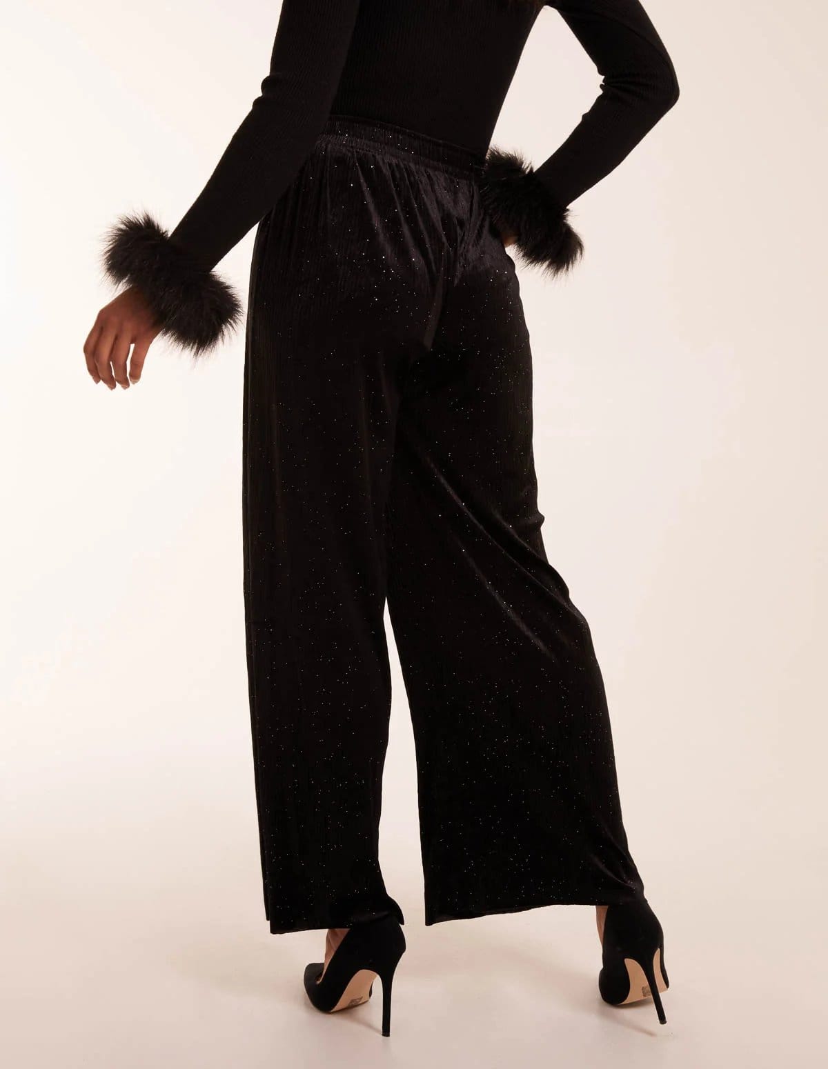 Blue Vanilla Sparkling Velour Wide Leg Trousers - 4