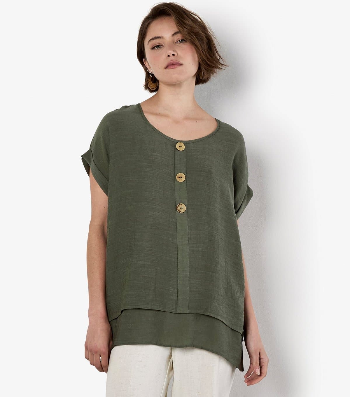 Apricot Women's Khaki Layered Hem Top Apricot New Look