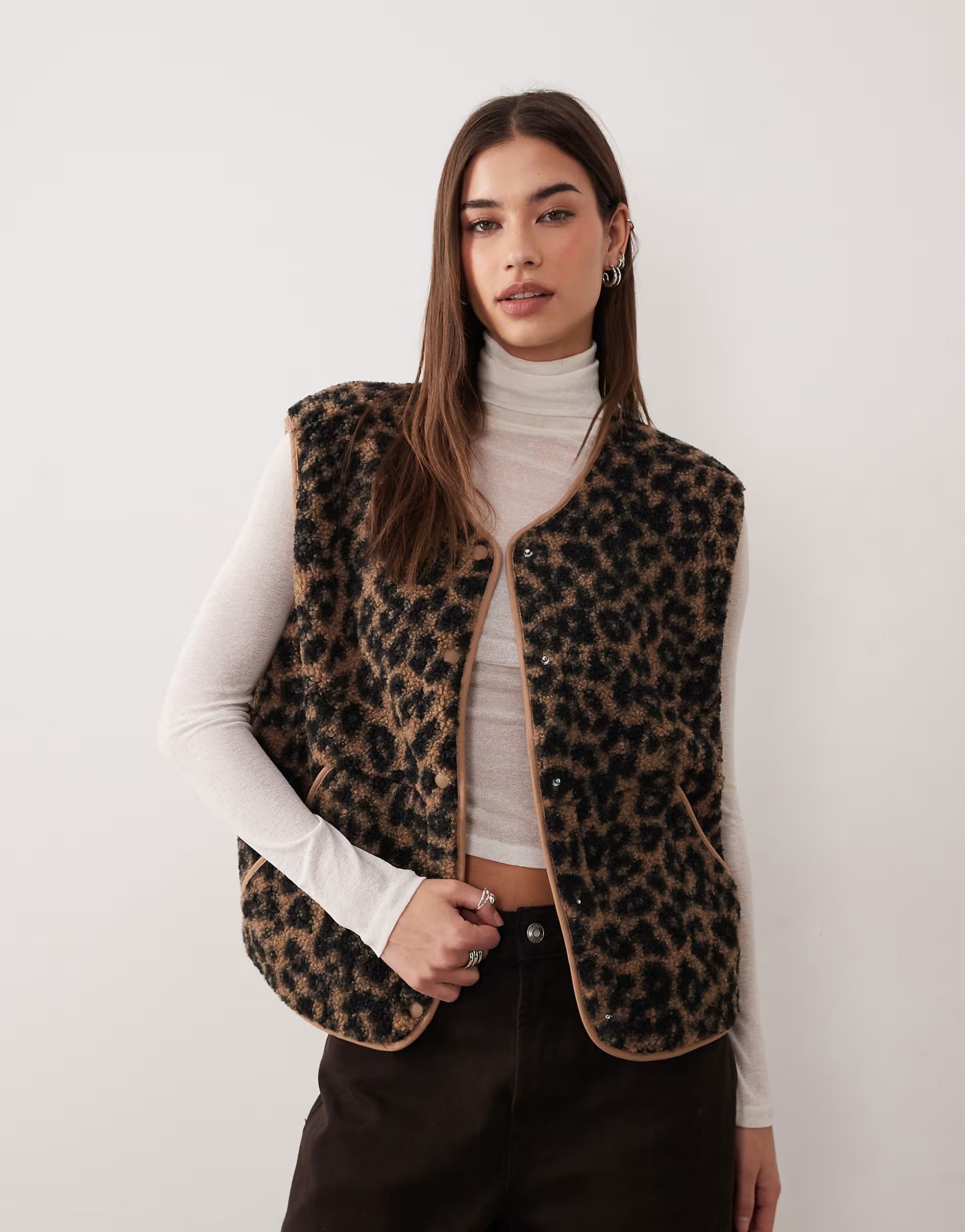 ASOS JJXX borg gilet in leopard print
