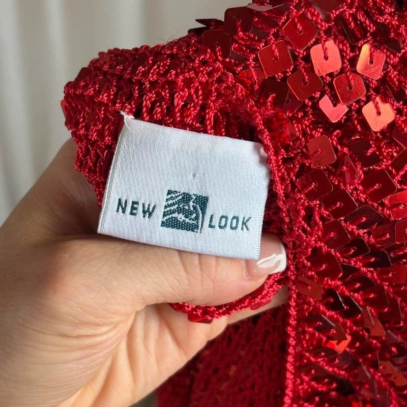 New Look Y2K red sequin crochet knit vest cami top - 1