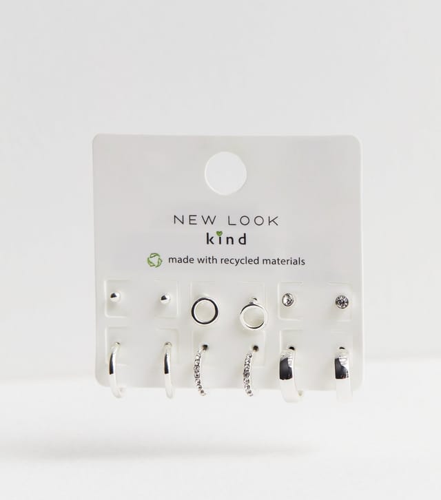 New Look Pack of 6 Silver Tone Hoop and Diamante Earrings New Look - 2