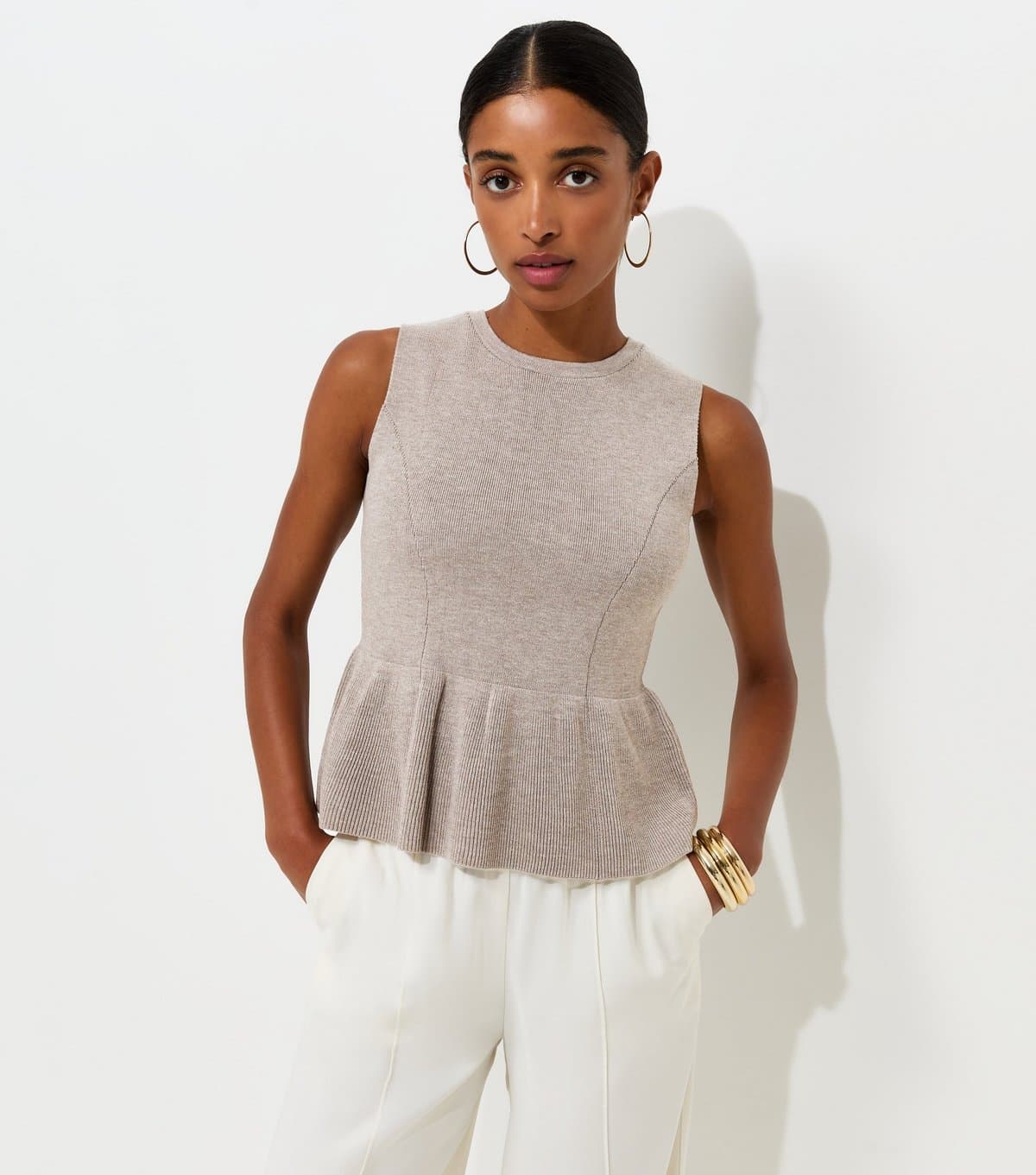 New Look Women's Mink Compact Knit Peplum Waist Vest Top New Look