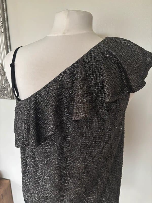 Oasis Oasis one shoulder sparkly silver pewter grey top - size 10