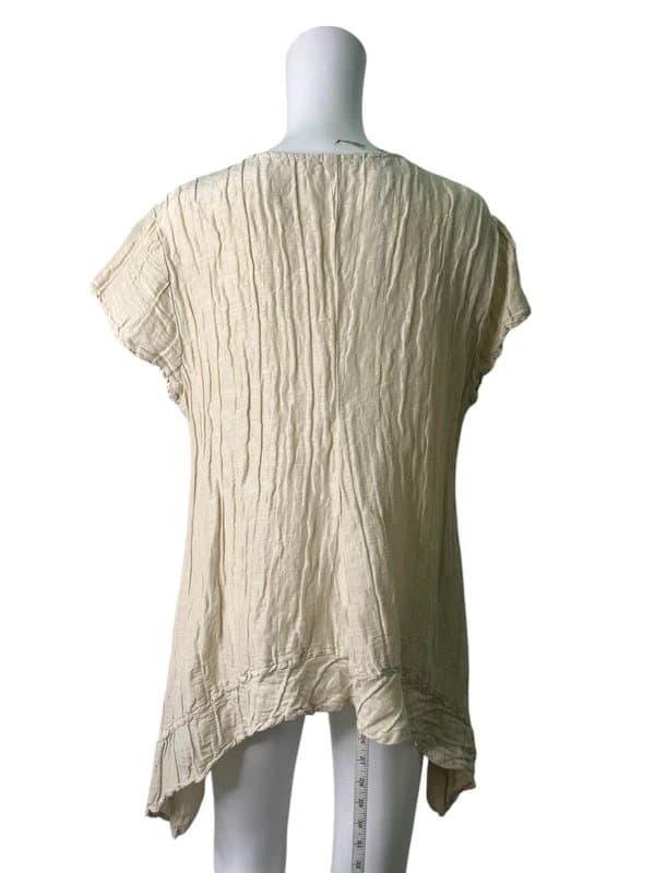 Grizas Grizas Silk Top T-Shirt Size L Womens EU44 Beige Linen Short Sleeve Crinkle