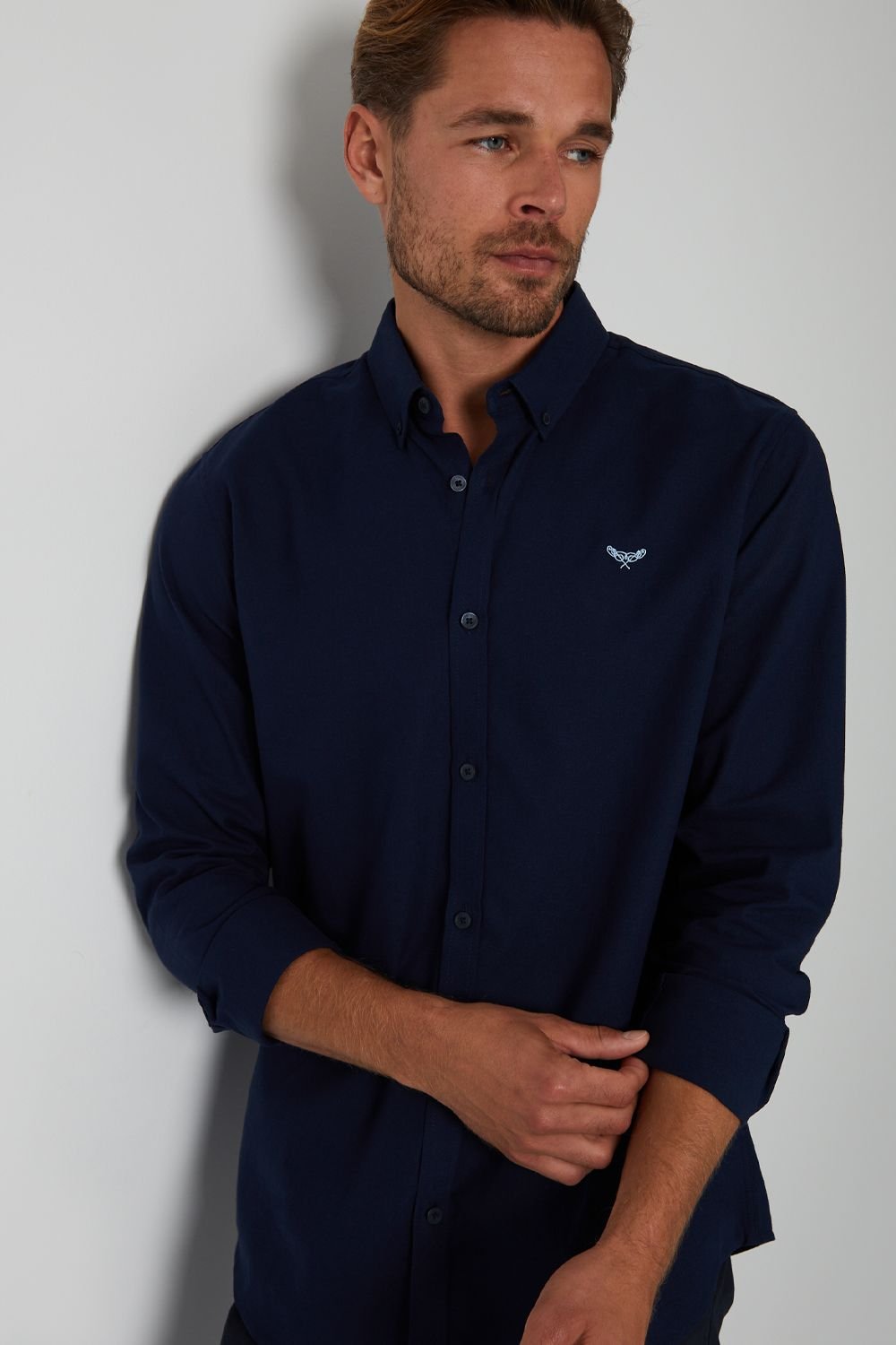 Threadbare Threadbare Men's Oxford Cotton 'Beacon' Long Sleeve Shirt in Navy - 2
