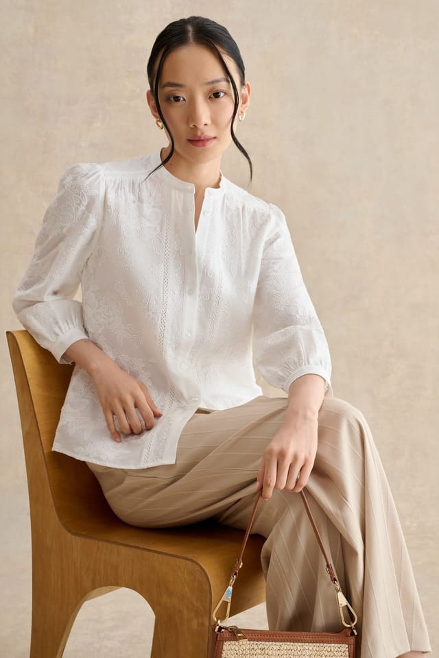 Hobbs London Hobbs London Women's Fallon Embroidered Detail Blouse in Off-White - 3