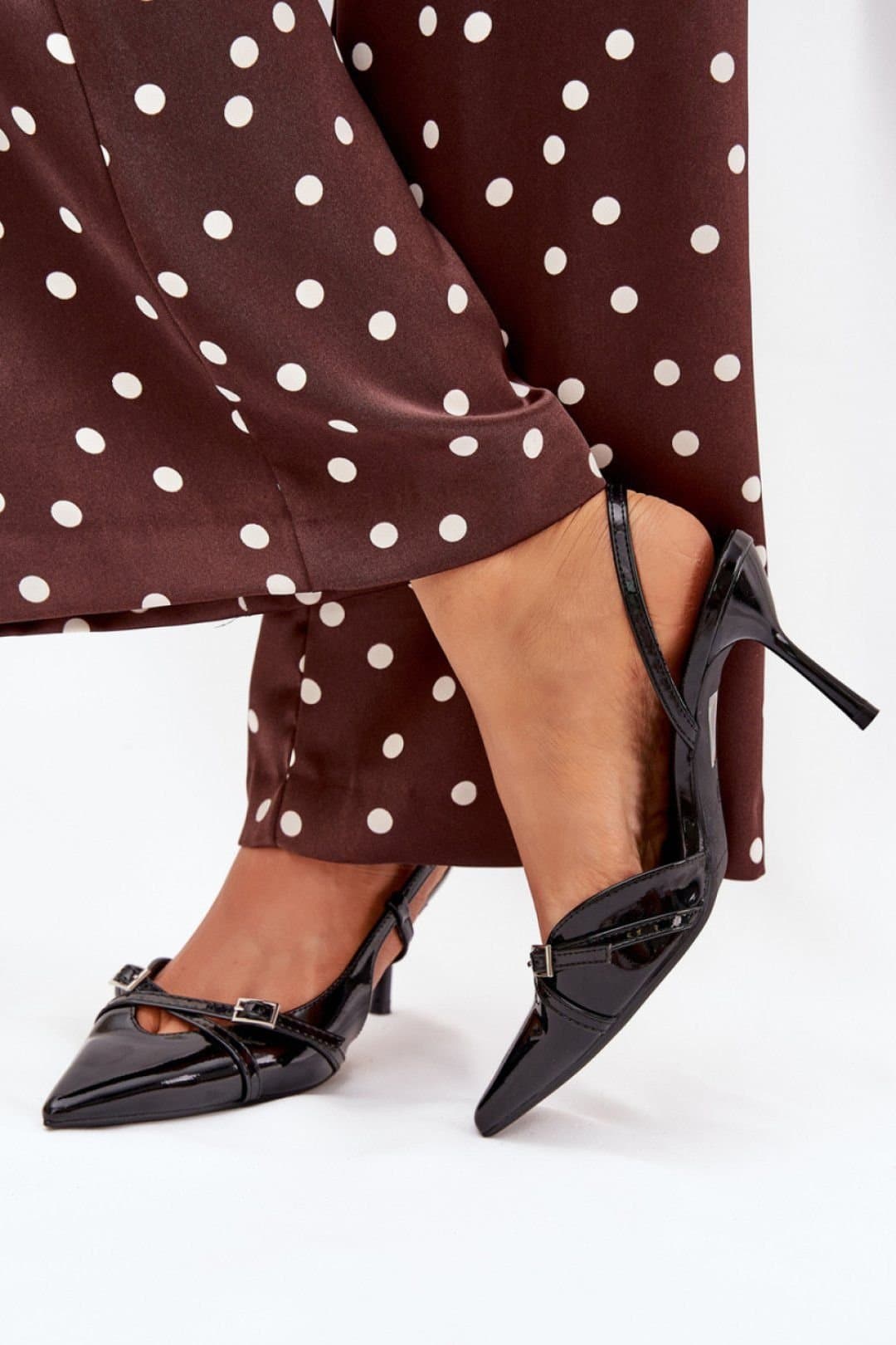 Love Lace Love Lace Women's Open Heel Stiletto Pumps with Buckled Strappy Pointed Toe in Black