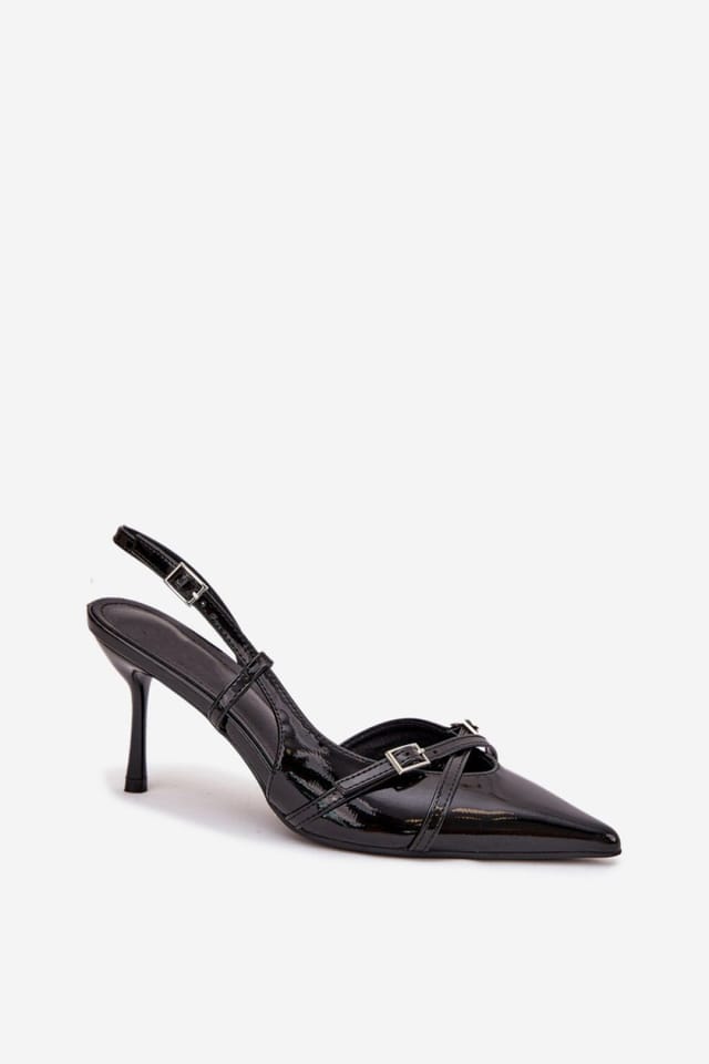 Love Lace Love Lace Women's Open Heel Stiletto Pumps with Buckled Strappy Pointed Toe in Black - 2