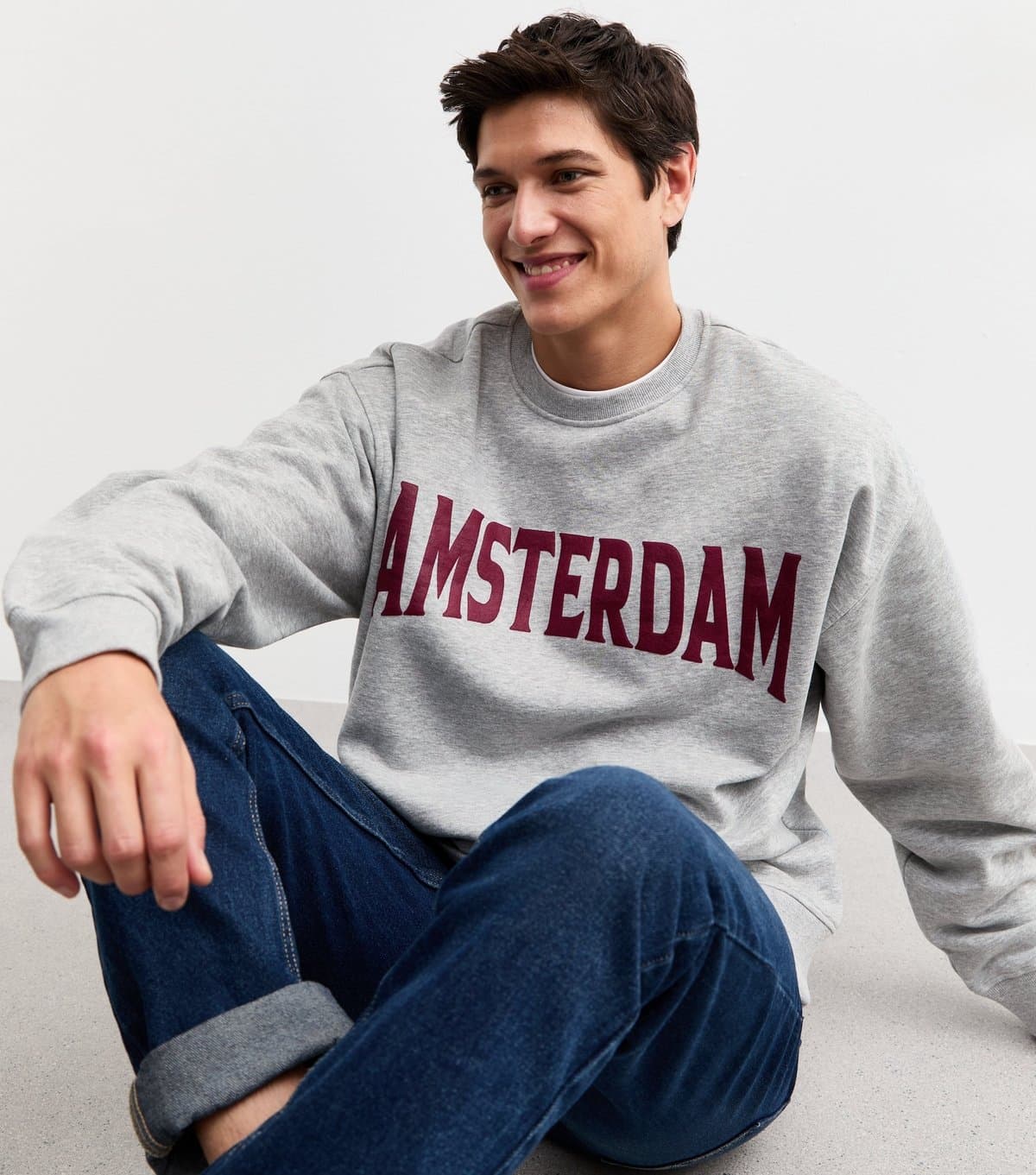New Look Men's Grey Oversized Amsterdam Print Sweatshirt New Look