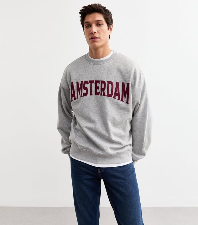 New Look Men's Grey Oversized Amsterdam Print Sweatshirt New Look - 2