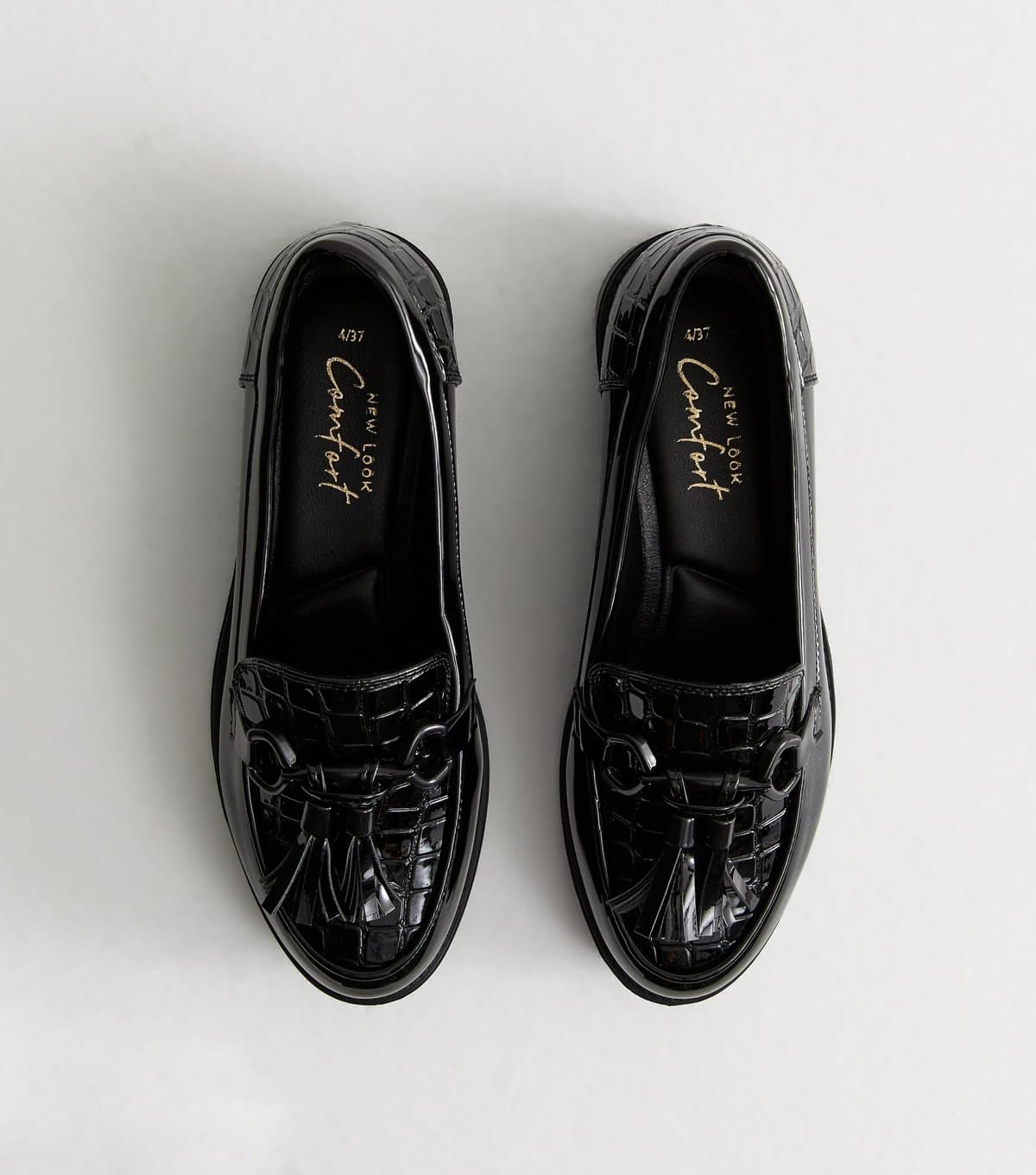 New Look Women's Black Croc Effect Faux Leather Loafers Vegan New Look