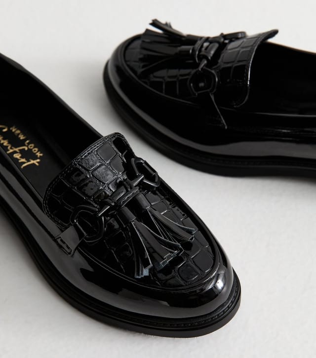 New Look Women's Black Croc Effect Faux Leather Loafers Vegan New Look - 3
