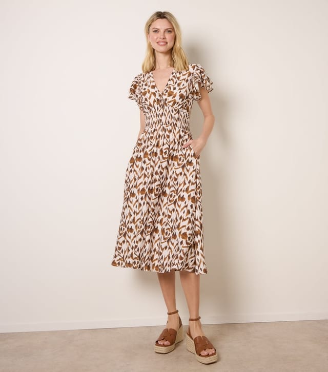 Blue Vanilla Women's Light Brown Abstract Print Midi Dress Blue Vanilla New Look - 3