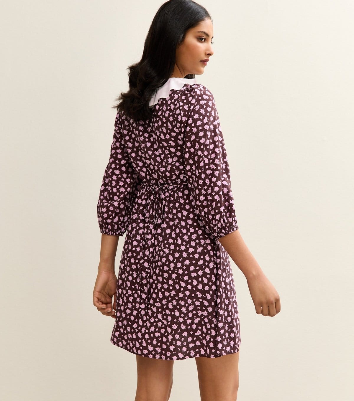 New Look Women's Purple Floral Print Frill Neck Mini Dress New Look - 4