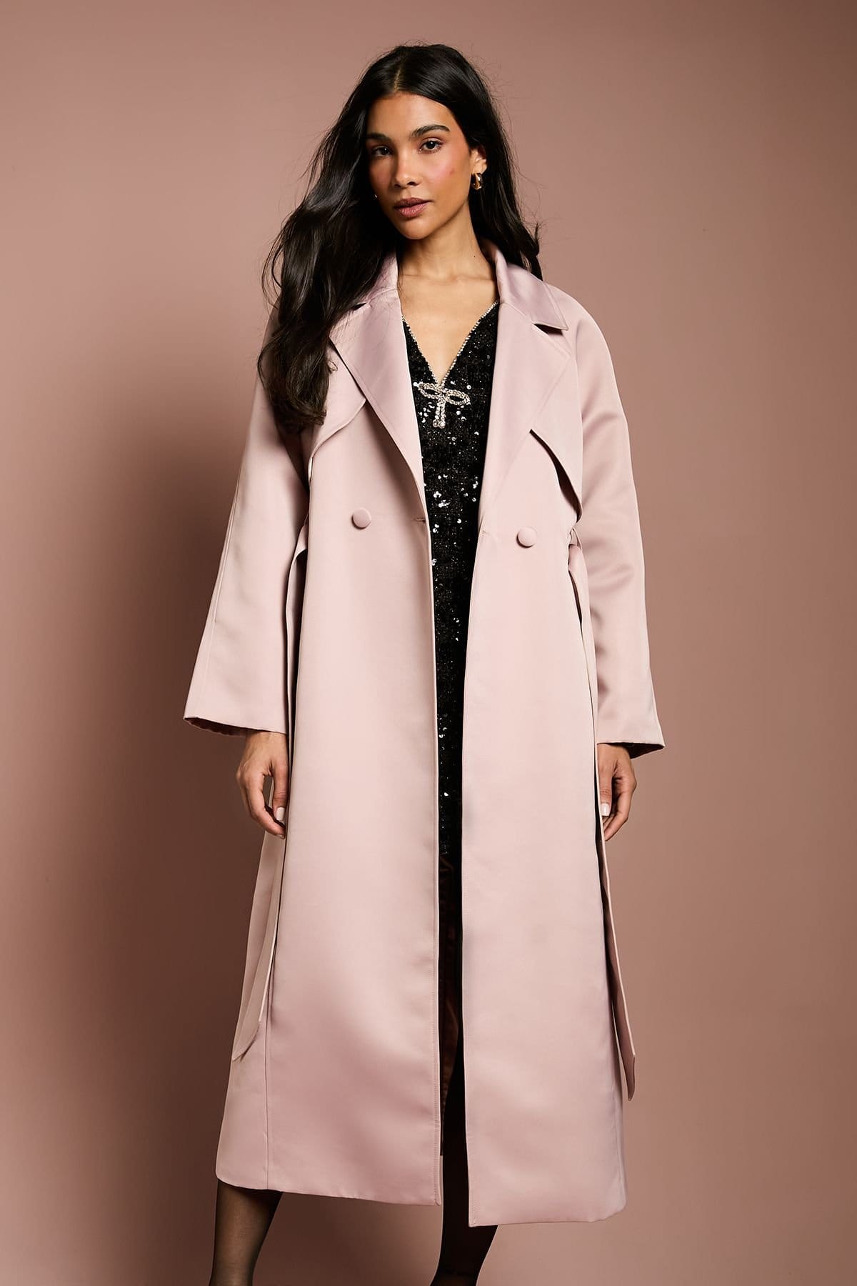 Coast Coast Women's Blush Satin Occasion Belted Trench Coat - 4