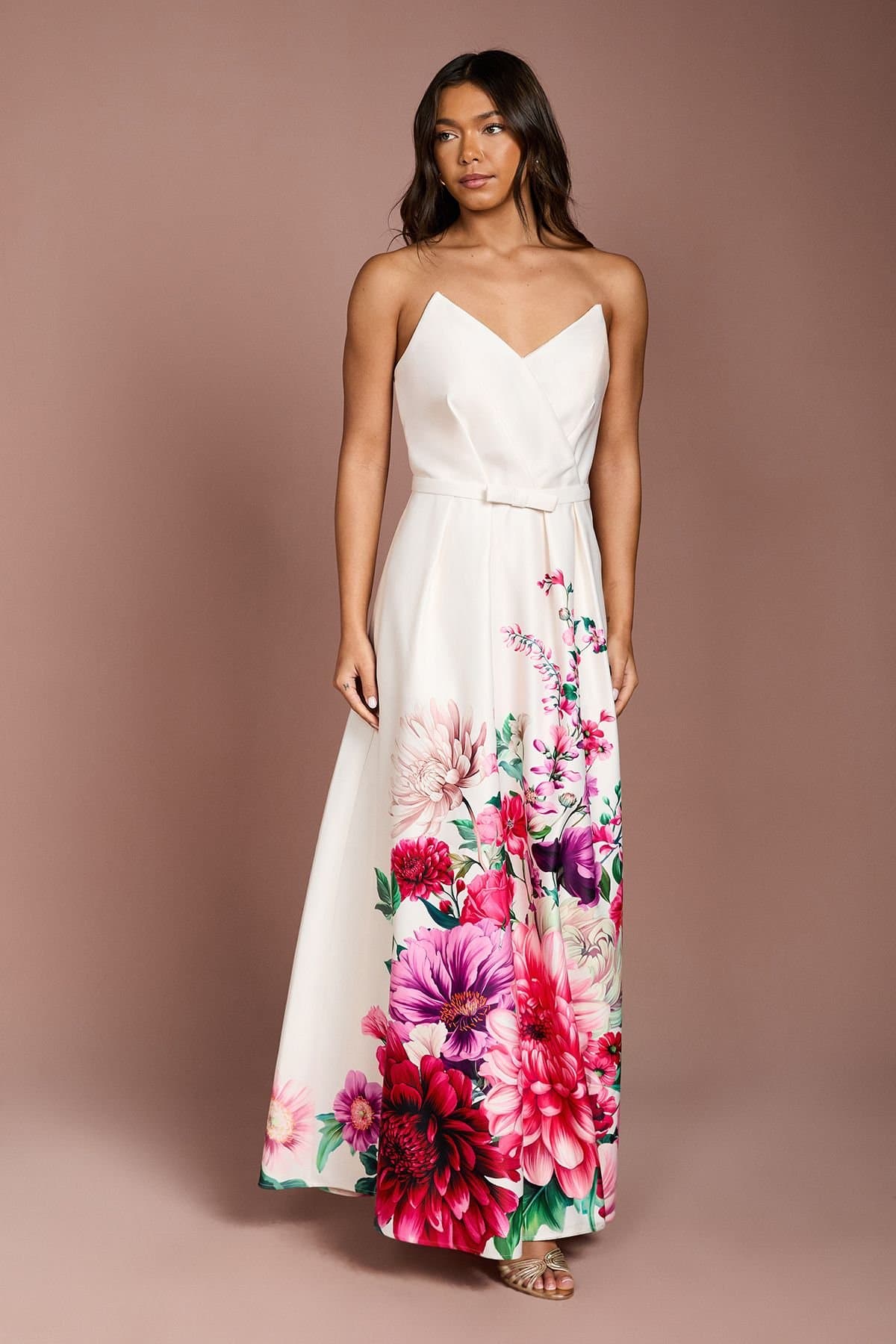 Coast Coast Women's Wired Bandeau Border Print Maxi Dress in Ivory