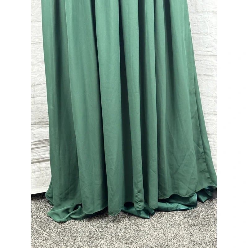 unbranded Green Maxi Dress Long Size 10 Tall Strapless Pleated Chiffon Floaty Sequin Waist