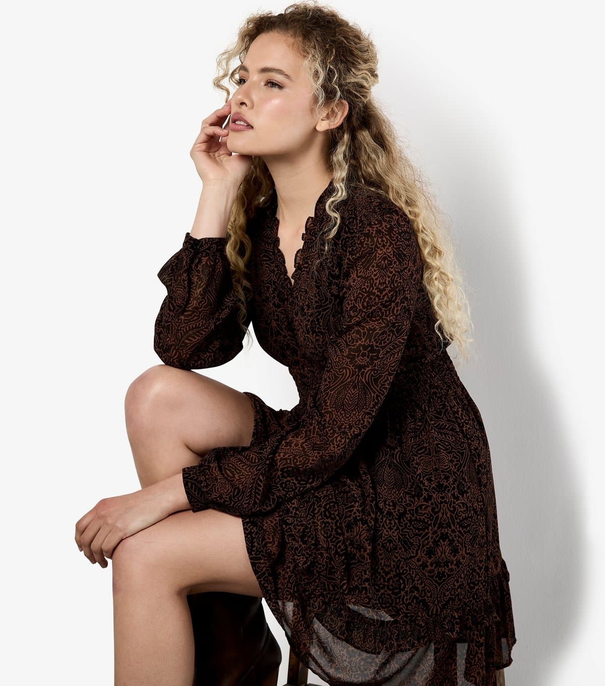 Apricot Women's Brown Paisley Print Ruffle Dress Apricot New Look