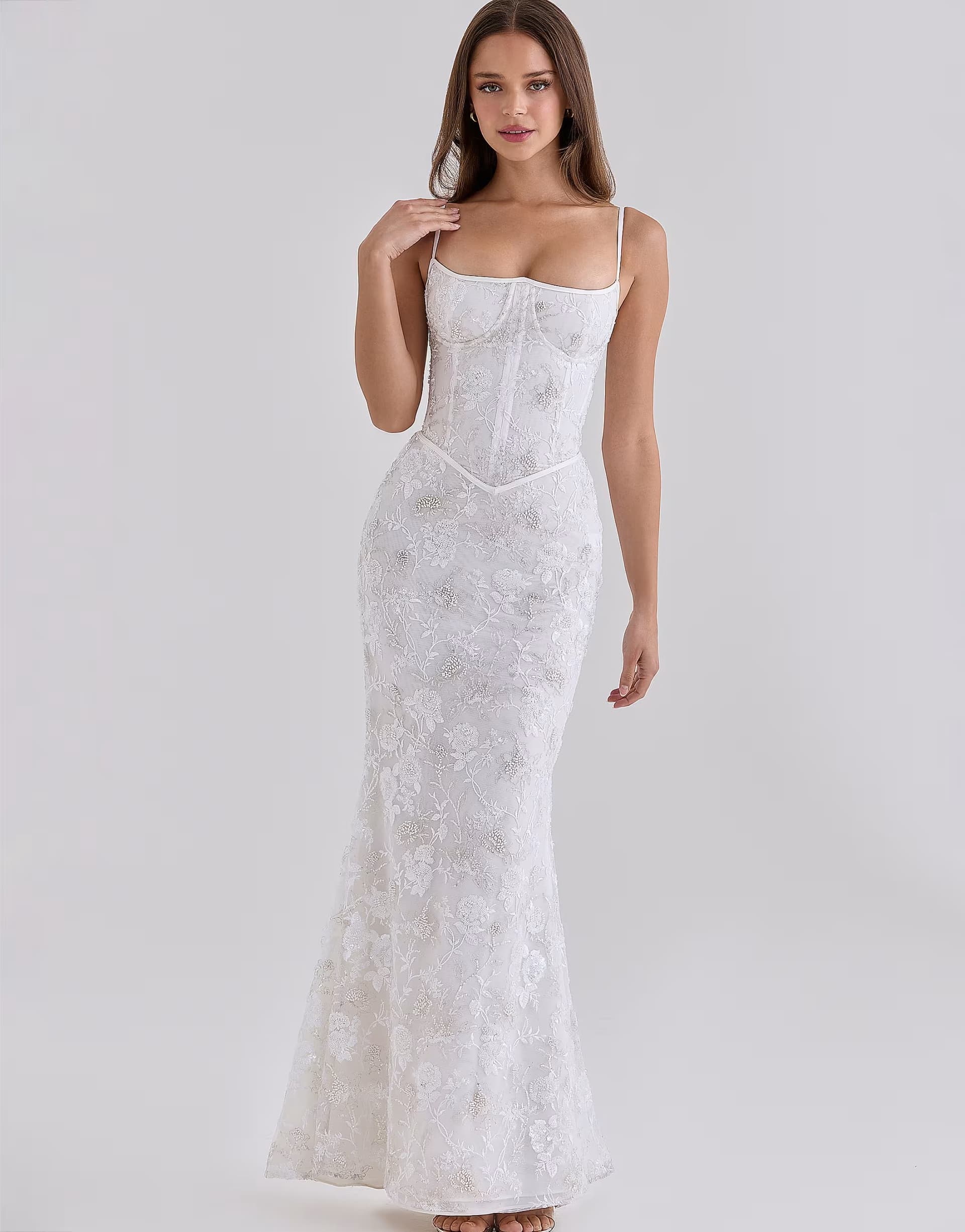 ASOS House of CB Naima white hand beaded embellished corset maxi dress in white