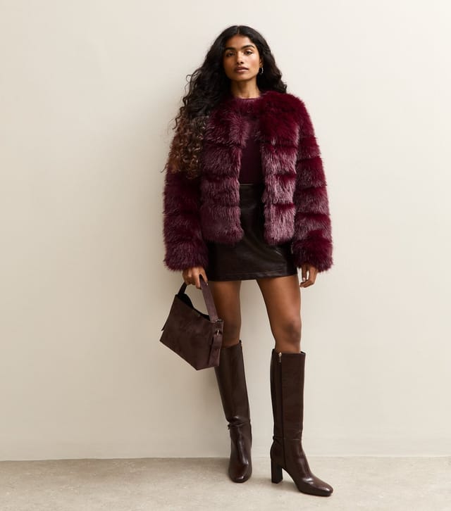 New Look Women's Petite Burgundy Pelted Faux Fur Jacket New Look - 2